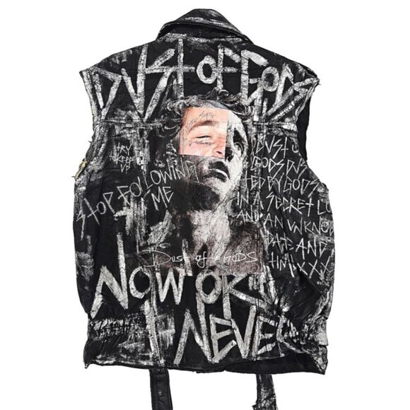 Dust Of Gods 1 of 1 Rare Black Black Leather Vest Size XL - Picture 2 of 13